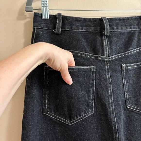 NOMIA NYC Designer Sz 6 Slit Front Maxi Jean Skirt In Black Stonewash NWOT - Picture 5 of 15